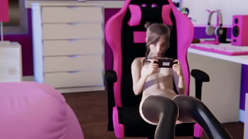 Teen watching tiqtok in her room