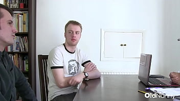 Two cocks fill horny interviewer from both sides