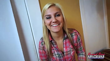 Hot blonde coed bailey rubs her pussy while sucking a cock and gets banged