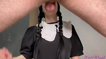 Cute wednesday addams gave her boyfriend cum in her pussy for the first time