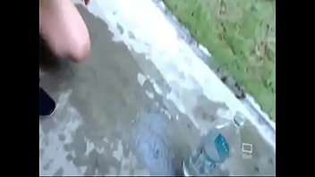 Hot secretary take a break outside to squirt