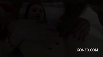 Blonde fetish slut squats on cock while getting slammed from behind with double anal force as her gaping pussy drools from the extreme sex pounding