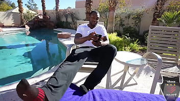 Brunette alli black got bbc by the pool rome cums on her ass