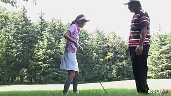 Petite japanese teen seduce to first time creampie sex by older guy at golf lesson in uncensored jav