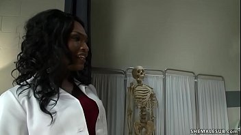 Pervy Tall Ebony Shemale Doctor Chanel Couture With Big Tits And Big Black Cock Strips To Stockings And Fucks Her Patient Marcelo Up His Ass thumbnail