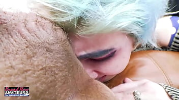 Blue haired exotic coed raven masturbates and deepthroats a hard cock