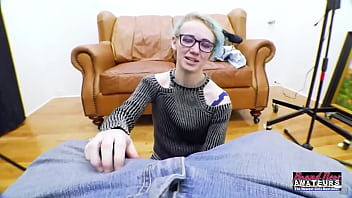 Blue haired exotic coed raven masturbates and deepthroats a hard cock