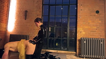 Fucking ballhooded sissy by the window for whole world to see