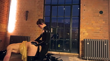 Fucking ballhooded sissy by the window for whole world to see