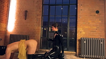 Fucking ballhooded sissy by the window for whole world to see