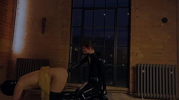 Fucking ballhooded sissy by the window for whole world to see