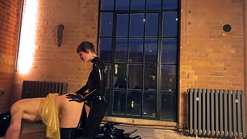 Fucking ballhooded sissy by the window for whole world to see