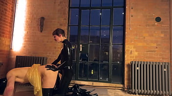 Fucking ballhooded sissy by the window for whole world to see