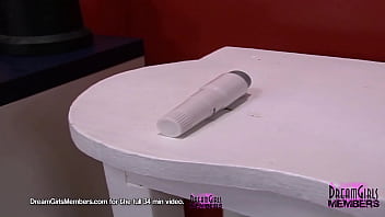 Lingerie freak rubs her hot pussy with a pocket rocket