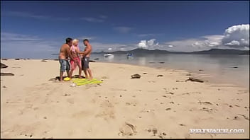 Diana gold gives two guys a handjob in this mmf threesome with a dp