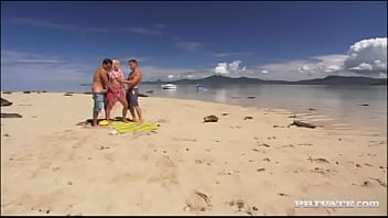 Diana gold gives two guys a handjob in this mmf threesome with a dp