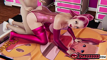 Rena with huge boobs in pink 3d hentai featuring anal doggystyle fuck close up desk side fuck and tied lifting pose ending with cum inside tight pussy a lot of sperm in honey select 2