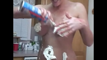 Curvy redhead teen covers herself in whipped cream Curvy redhead teen covers herself in whipped cream