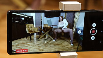 Tanya foxxx gets horny in between sets and rips pantyhose open and masturbates while i record