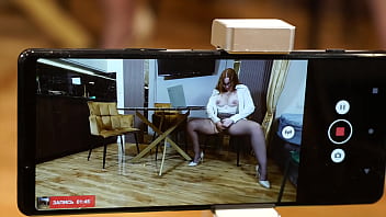 Tanya foxxx gets horny in between sets and rips pantyhose open and masturbates while i record