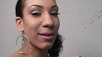 Ebony slut fucks a white gloryhole cock in her first interracial scene 30