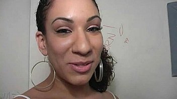 Ebony slut fucks a white gloryhole cock in her first interracial scene 30