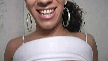 Ebony slut fucks a white gloryhole cock in her first interracial scene 30