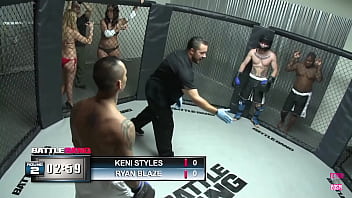 Lexi belle a blonde individual of asian descent was victorious in the cage match