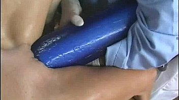 Blonde chick fucks her pussy with a giant dildo