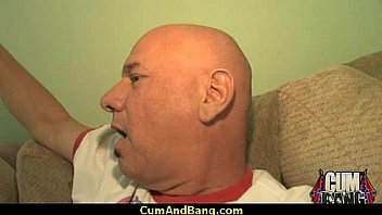 Black slut used for blowjobs by a group of white men 16