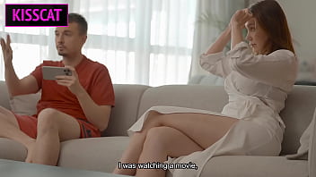 What if step mom catches step son jerking on couch joins for mutual sucks hard fucks with facial