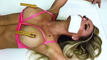 Double vibrator on table tied up girl