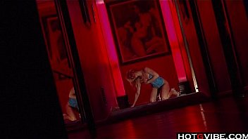 Petite blondie toying her pussy on couch