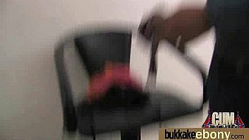 Ebony babe sucks group of white guys 4