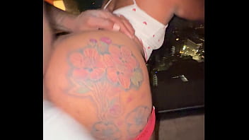 Stepbro bbc vs atl ebony with a big ass fuck up against the glass