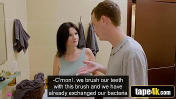 Big tit brunette stepsister rewards him with more than just oral