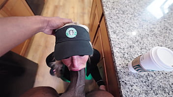 Busty starbucks barista squirts all over bbc and swallows cum during her shift
