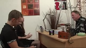 Tiny brunette slut deep throats and ass fuck