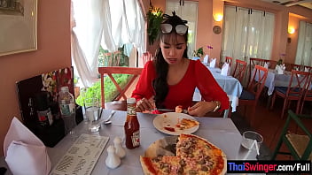 Busty asian amateur gf cock sucking and dick riding after a pizza lunch