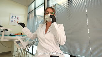 Wild hot dentist spots my big dick and begs to ride it hard right away