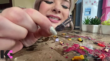 Giantess destroys tiny mouth focused vore