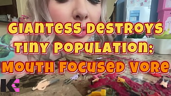 Giantess destroys tiny mouth focused vore