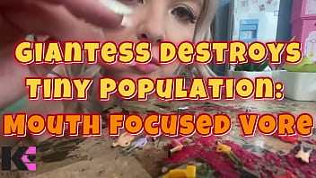 Giantess destroys tiny mouth focused vore