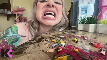 Giantess destroys tiny mouth focused vore