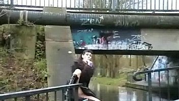 Tattooed alternative punks public flashing and outdoor exhibitionism of skinny