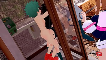 My hero academia hentai midoriya having sex with froppy while ochako see them & katsuki bakugou handjob seeing it