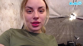 Blonde horny female solider fucks herself on cam