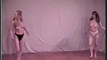 Blonde vs brunette topless catfight 01