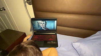 Roommate riding a big cock while watch a tv show