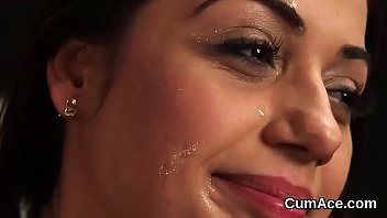 Horny model gets jizz shot on her face swallowing all the jizz